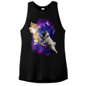 Cat And Pug In Space Ladies PosiCharge Tri-Blend Wicking Tank