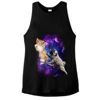 Cat And Pug In Space Ladies PosiCharge Tri-Blend Wicking Tank