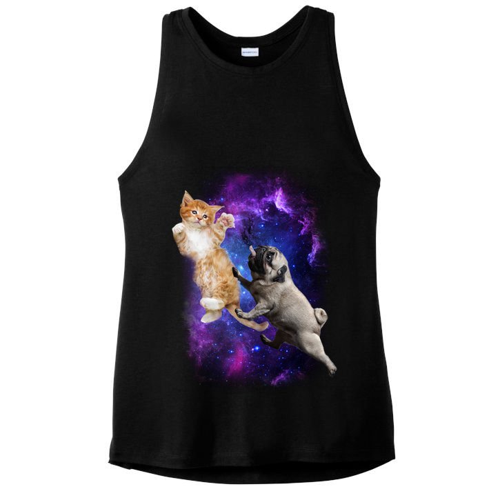 Cat And Pug In Space Ladies PosiCharge Tri-Blend Wicking Tank