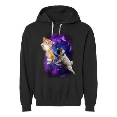 Cat And Pug In Space Garment-Dyed Fleece Hoodie