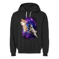 Cat And Pug In Space Garment-Dyed Fleece Hoodie