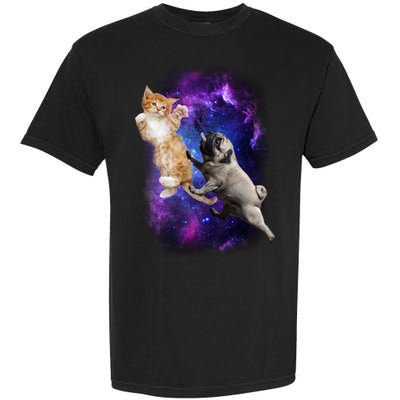 Cat And Pug In Space Garment-Dyed Heavyweight T-Shirt