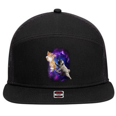 Cat And Pug In Space 7 Panel Mesh Trucker Snapback Hat