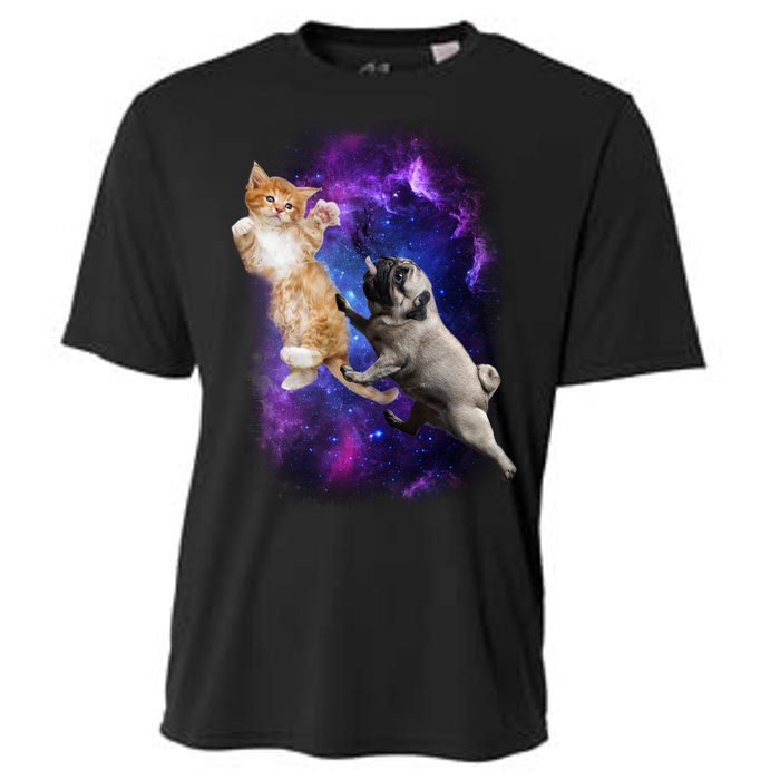 Cat And Pug In Space Cooling Performance Crew T-Shirt