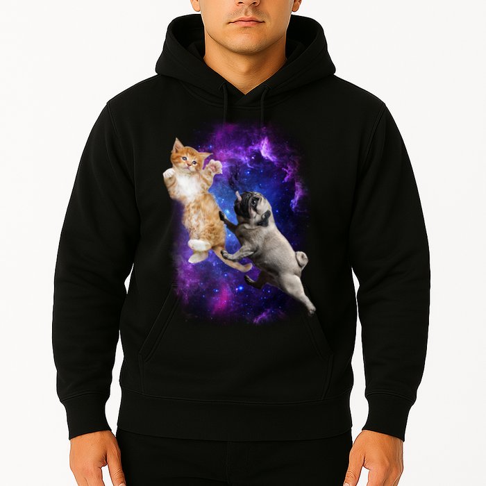 Cat And Pug In Space Hoodie