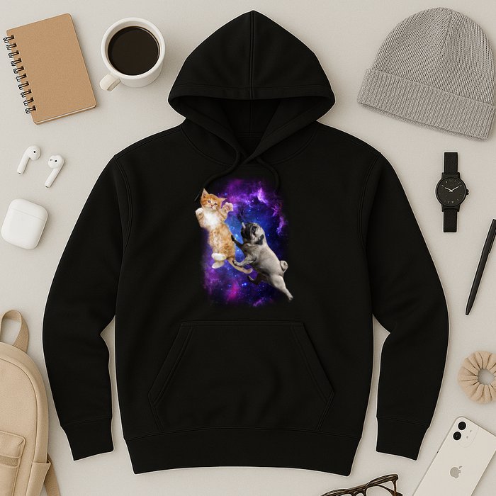 Cat And Pug In Space Hoodie
