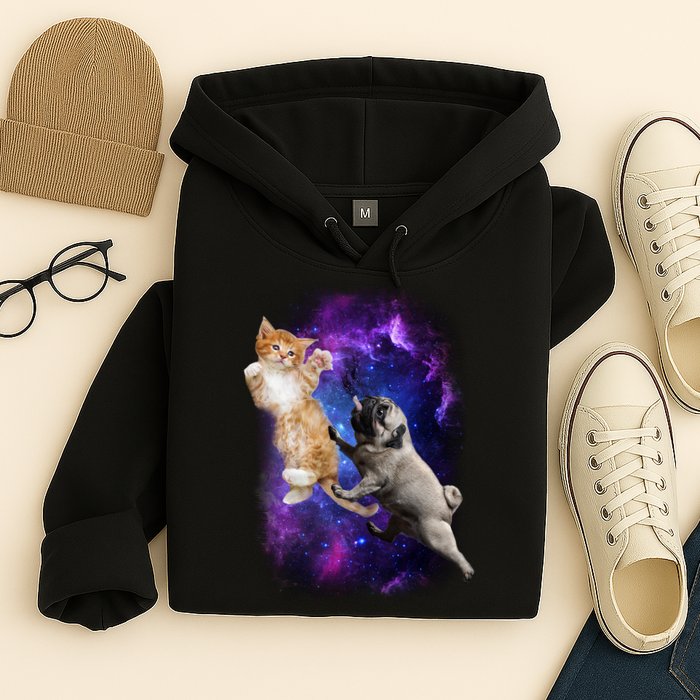 Cat And Pug In Space Hoodie