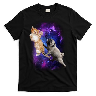 Cat And Pug In Space T-Shirt