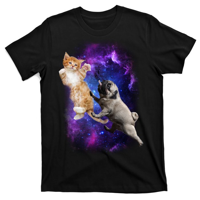 Cat And Pug In Space T-Shirt