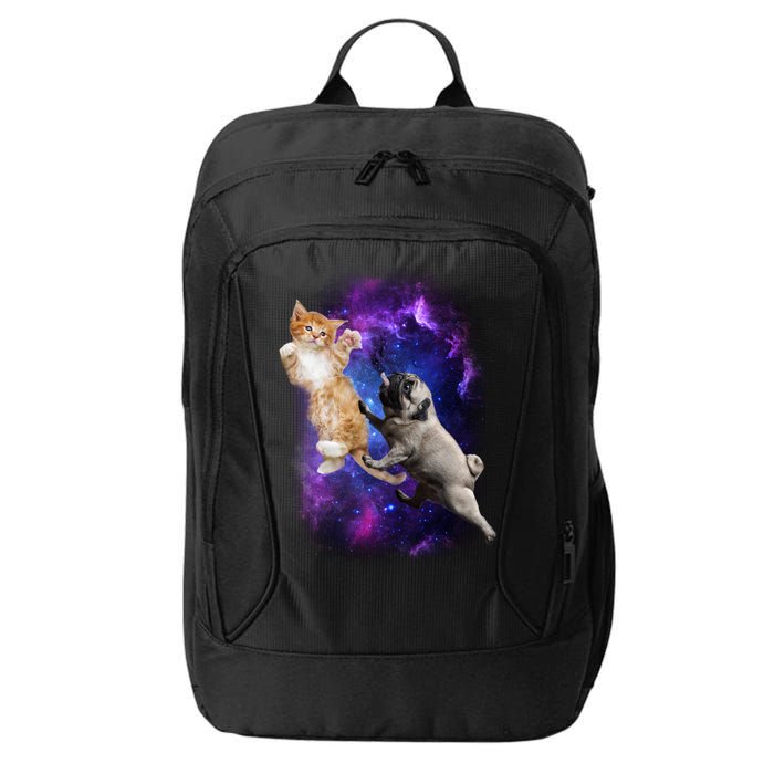 Cat And Pug In Space City Backpack