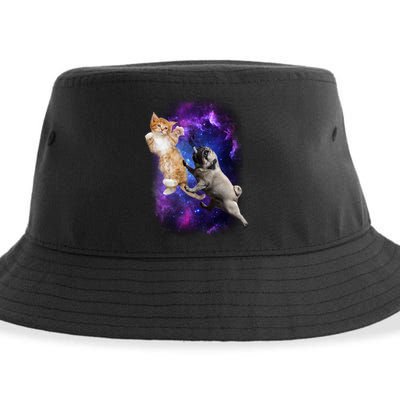 Cat And Pug In Space Sustainable Bucket Hat