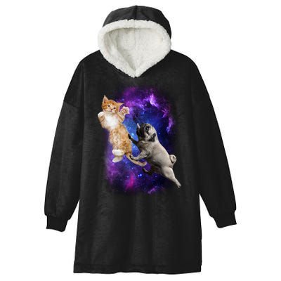 Cat And Pug In Space Hooded Wearable Blanket