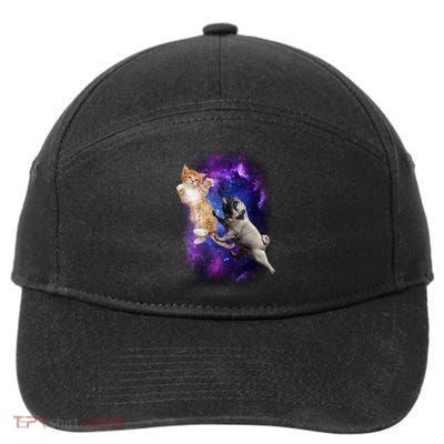 Cat And Pug In Space 7-Panel Snapback Hat