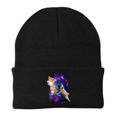 Cat And Pug In Space Knit Cap Winter Beanie
