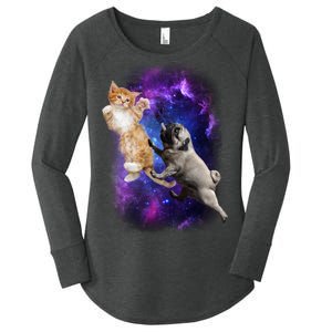 Cat And Pug In Space Women's Perfect Tri Tunic Long Sleeve Shirt