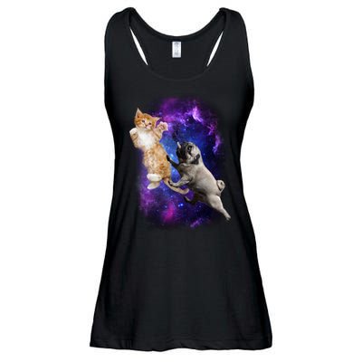 Cat And Pug In Space Ladies Essential Flowy Tank