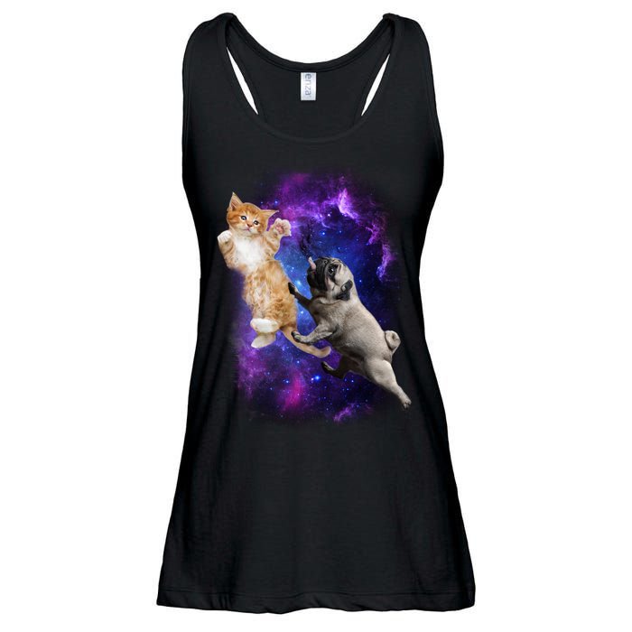 Cat And Pug In Space Ladies Essential Flowy Tank