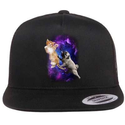 Cat And Pug In Space Flatbill Hat