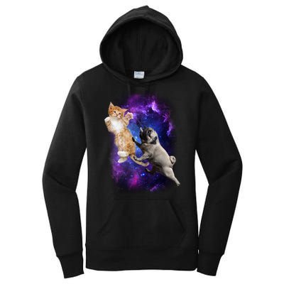 Cat And Pug In Space Women's Pullover Hoodie