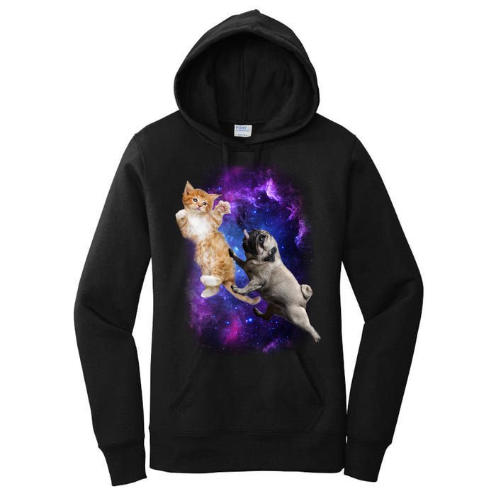 Cat And Pug In Space Women's Pullover Hoodie