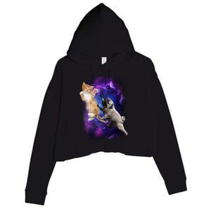 Cat And Pug In Space Crop Fleece Hoodie