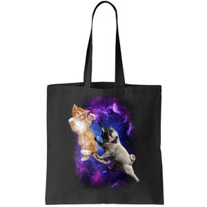 Cat And Pug In Space Tote Bag