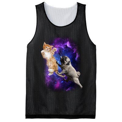 Cat And Pug In Space Mesh Reversible Basketball Jersey Tank