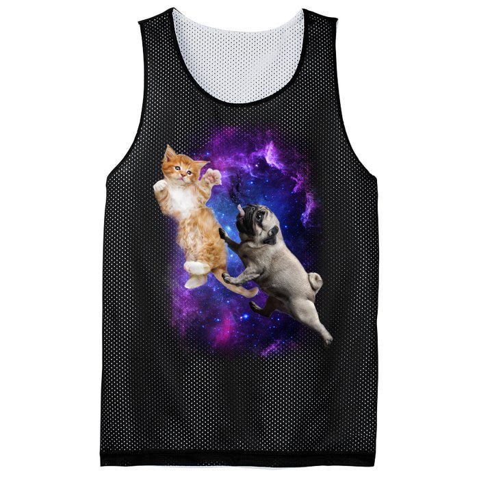 Cat And Pug In Space Mesh Reversible Basketball Jersey Tank