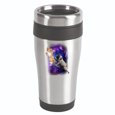 Cat And Pug In Space 16oz Travel Tumbler