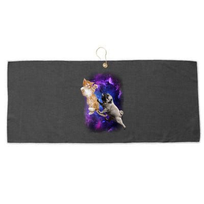 Cat And Pug In Space Large Microfiber Waffle Golf Towel