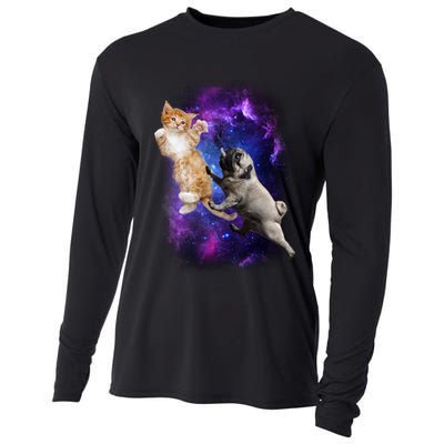Cat And Pug In Space Cooling Performance Long Sleeve Crew
