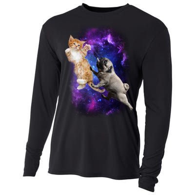 Cat And Pug In Space Cooling Performance Long Sleeve Crew