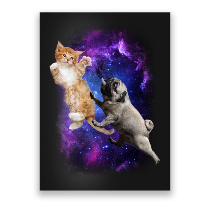 Cat And Pug In Space Poster
