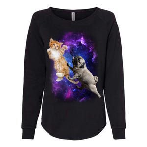 Cat And Pug In Space Womens California Wash Sweatshirt