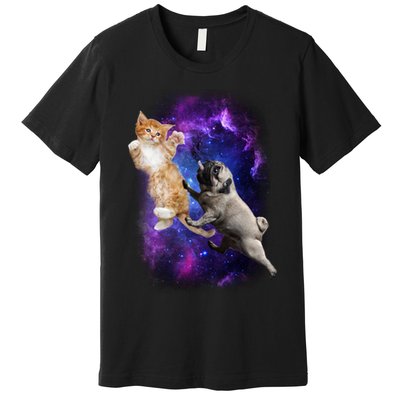 Cat And Pug In Space Premium T-Shirt