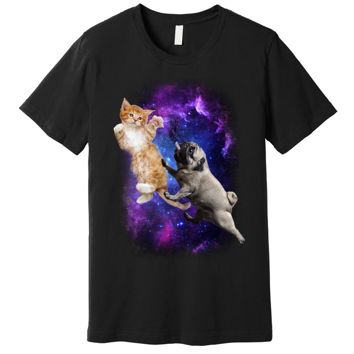 Cat And Pug In Space Premium T-Shirt