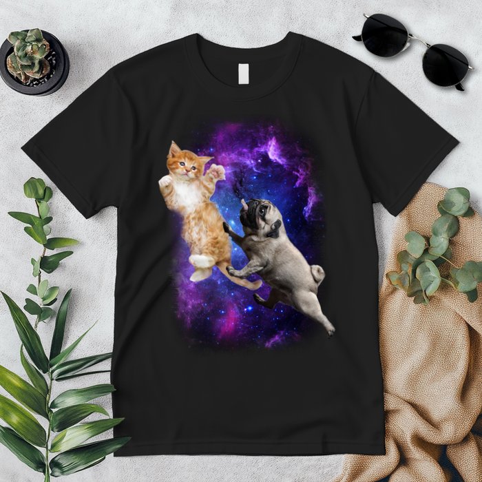 Cat And Pug In Space Premium T-Shirt