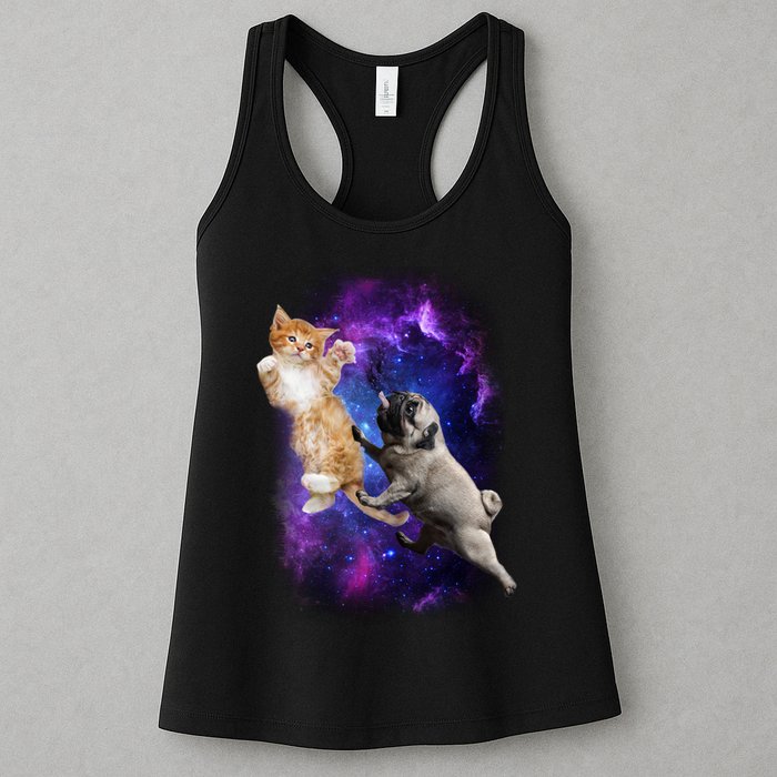 Cat And Pug In Space Womens Tank Top