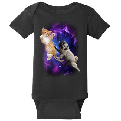 Cat And Pug In Space Baby Bodysuit