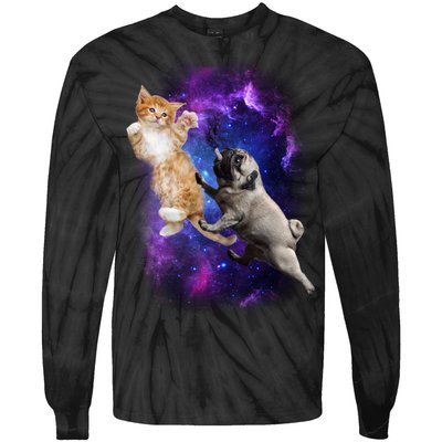 Cat And Pug In Space Tie-Dye Long Sleeve Shirt