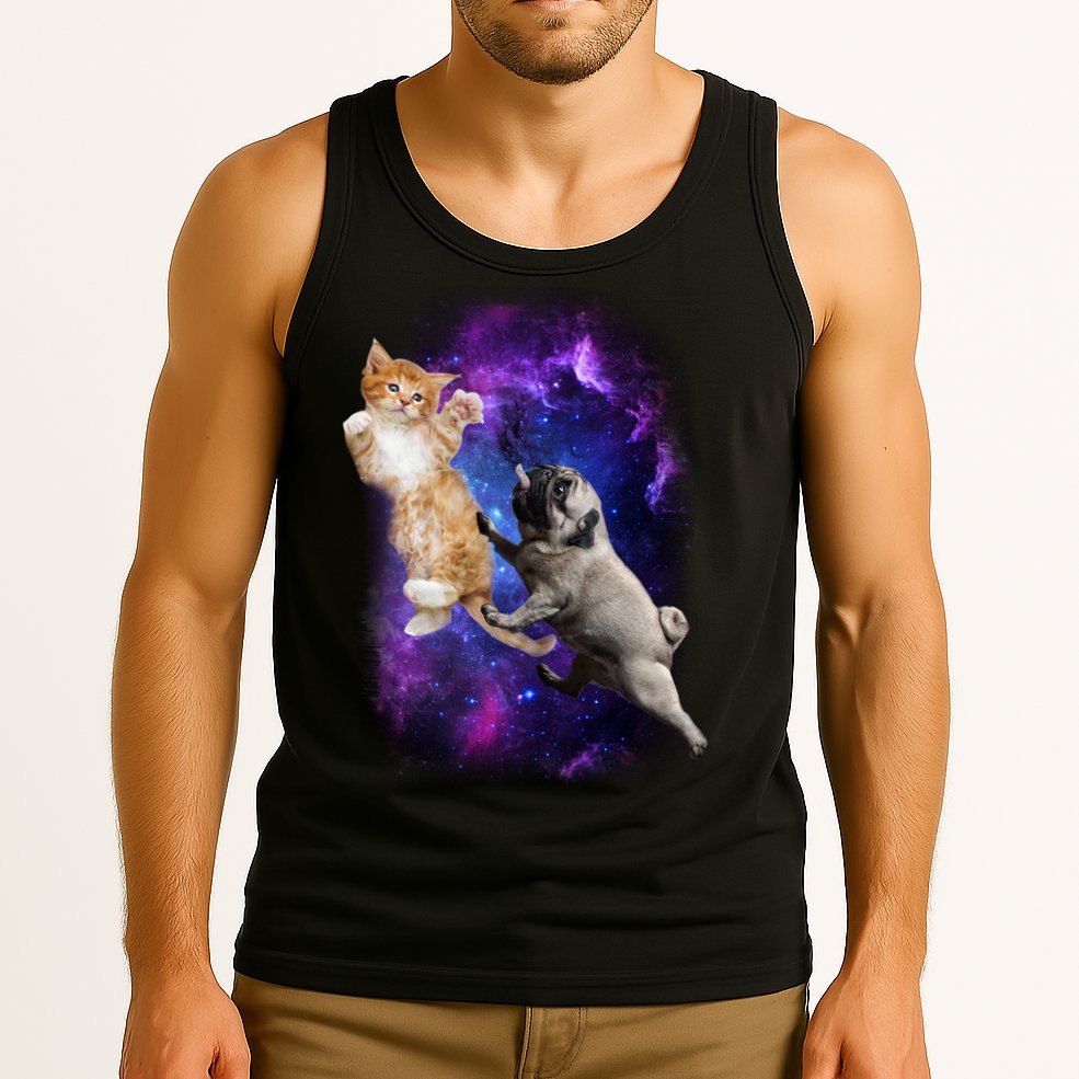 Cat And Pug In Space Tank Top
