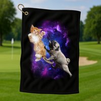 Cat And Pug In Space Golf Towel