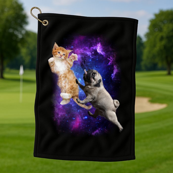 Cat And Pug In Space Golf Towel