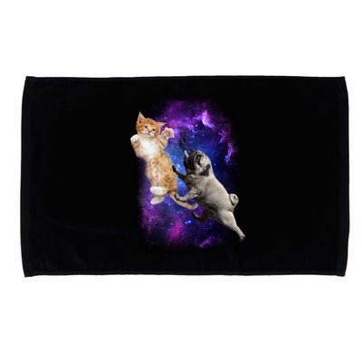 Cat And Pug In Space Microfiber Hand Towel