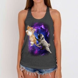 Cat And Pug In Space Women's Knotted Racerback Tank