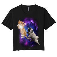 Cat And Pug In Space Women's Crop Top Tee