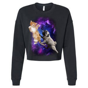 Cat And Pug In Space Cropped Pullover Crew