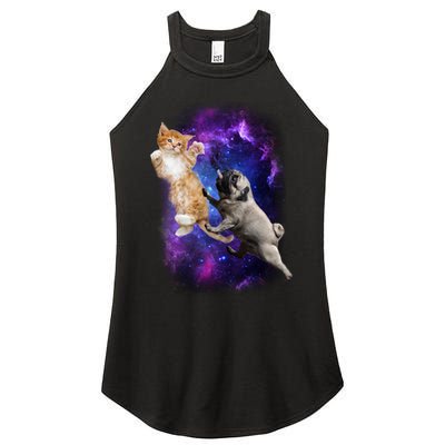 Cat And Pug In Space Women's Perfect Tri Rocker Tank