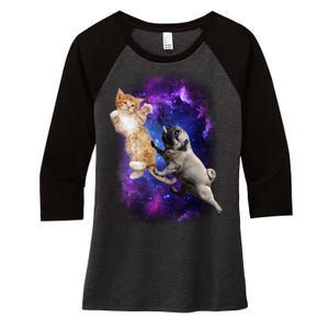 Cat And Pug In Space Women's Tri-Blend 3/4-Sleeve Raglan Shirt