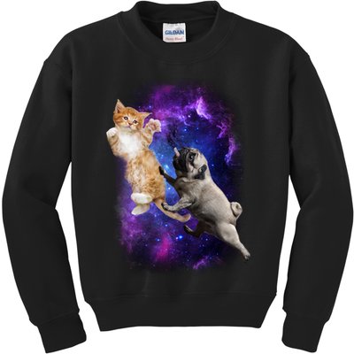 Cat And Pug In Space Kids Sweatshirt
